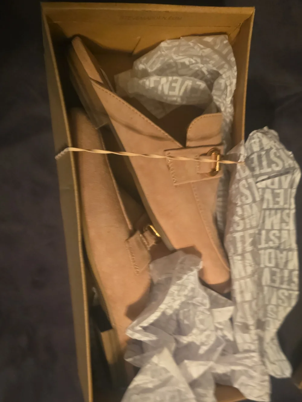 Steve Madden Blush Suede Slip-On Loafers with Gold Buckle